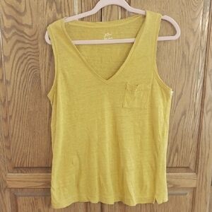 J. Crew Women's Size Small 100% Linen 1-Pocket V-Neck Tank Top Mustard Yellow‎